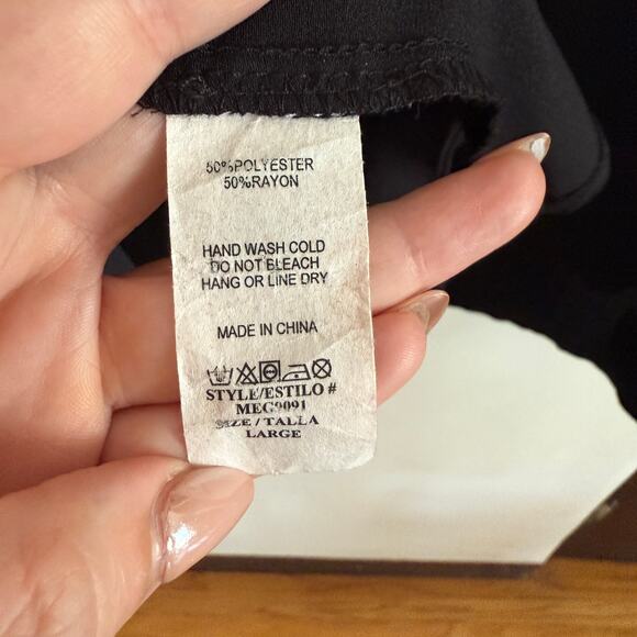 MEGHAN FABULOUS | Black Bell Sleeve Lace Trim Mini Trapeze Dress | Large - Picture 6 of 7